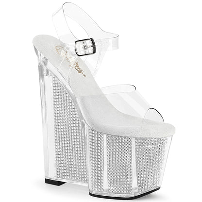 AMAZE-808SRS 8" Wedge Heel, 3 1/2" PF Ankle Strap Sandal w/Simulated RS