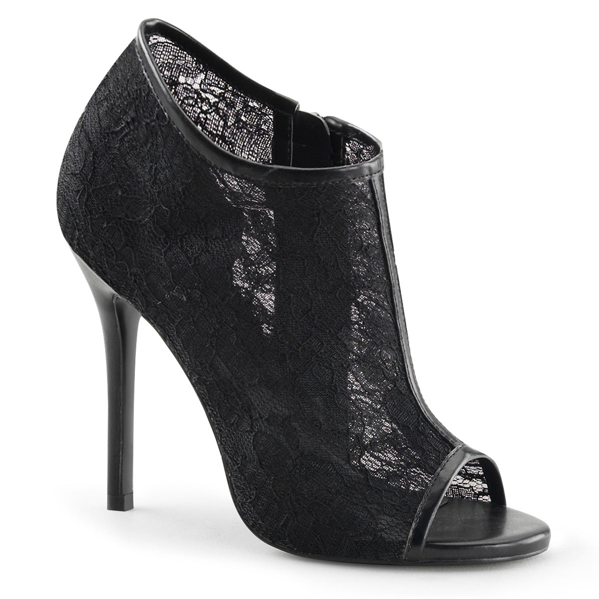 AMUSE-56 **5" Heel, Open Toe Bootie w/ Lace Overlay Lace Mesh
