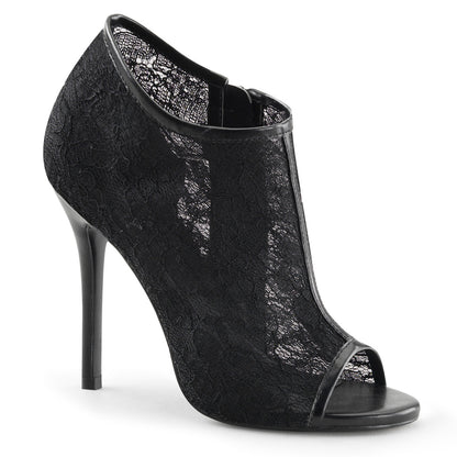 AMUSE-56 **5" Heel, Open Toe Bootie w/ Lace Overlay Lace Mesh