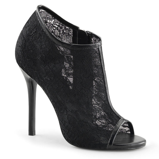 AMUSE-56 **5" Heel, Open Toe Bootie w/ Lace Overlay Lace Mesh