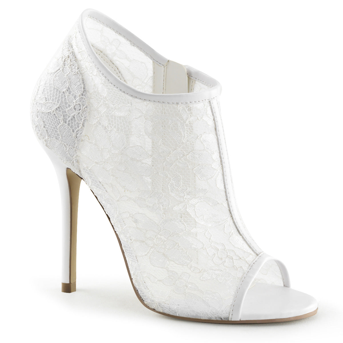 AMUSE-56 **5" Heel, Open Toe Bootie w/ Lace Overlay Lace Mesh