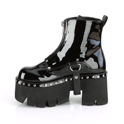 ASHES-100 3 1/2" Chunky Heel, 2 1/4" Cut Out PF Ankle Boot, FrontZip