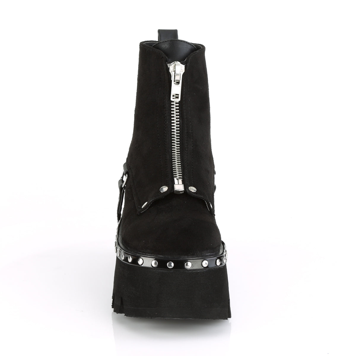 ASHES-100 3 1/2" Chunky Heel, 2 1/4" Cut Out PF Ankle Boot, FrontZip