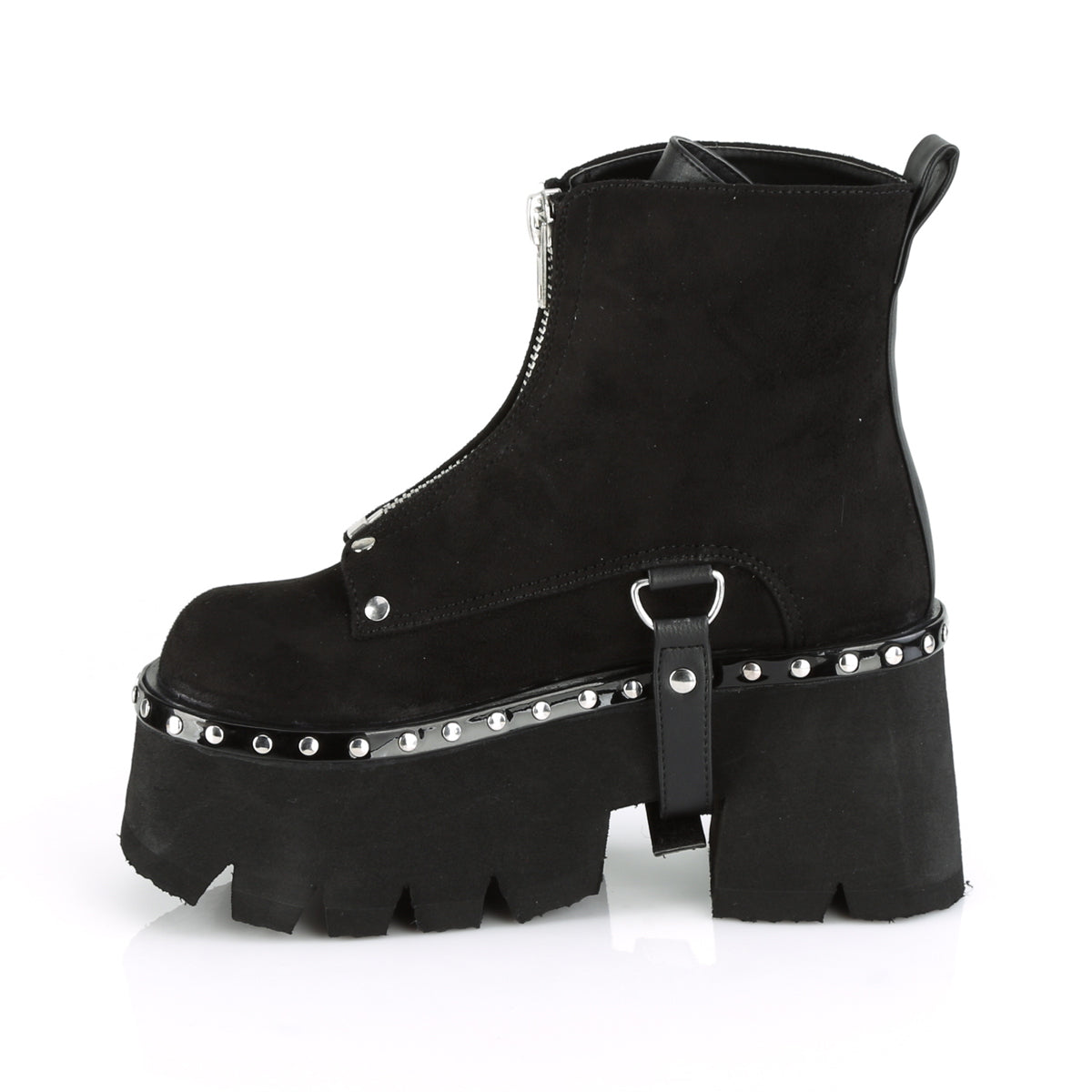 ASHES-100 3 1/2" Chunky Heel, 2 1/4" Cut Out PF Ankle Boot, FrontZip