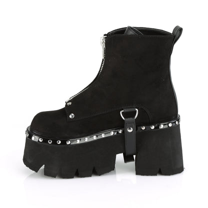 ASHES-100 3 1/2" Chunky Heel, 2 1/4" Cut Out PF Ankle Boot, FrontZip