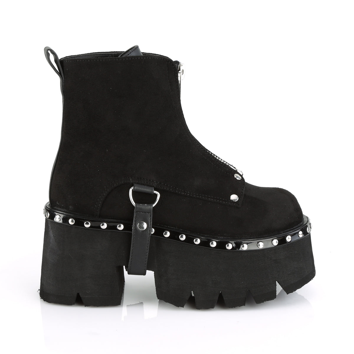 ASHES-100 3 1/2" Chunky Heel, 2 1/4" Cut Out PF Ankle Boot, FrontZip
