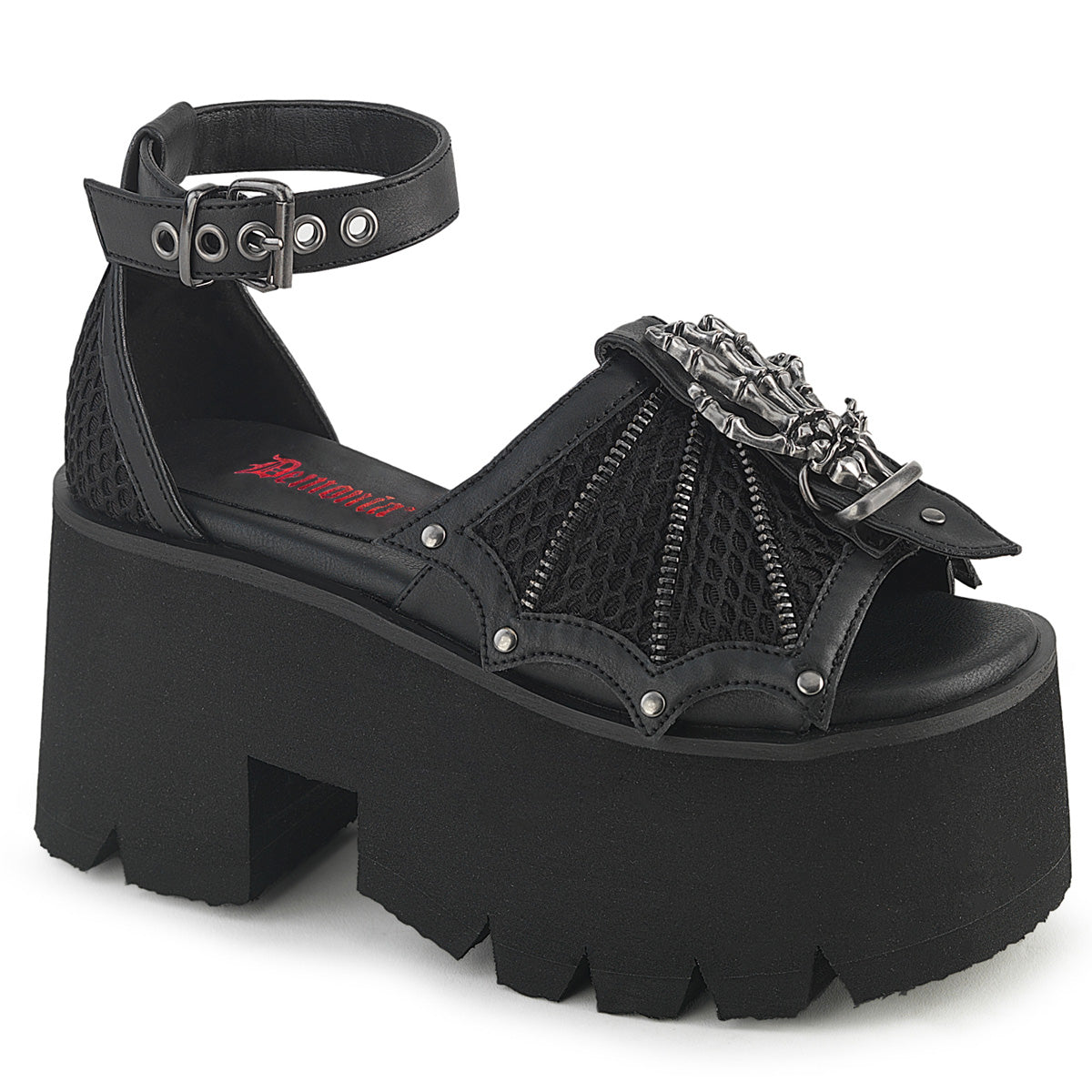 ASHES-11 3 1/2" Chunky Heel, 2 1/4" Cut Out PF Ankle Strap Sandal