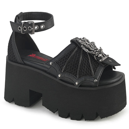 ASHES-11 3 1/2" Chunky Heel, 2 1/4" Cut Out PF Ankle Strap Sandal
