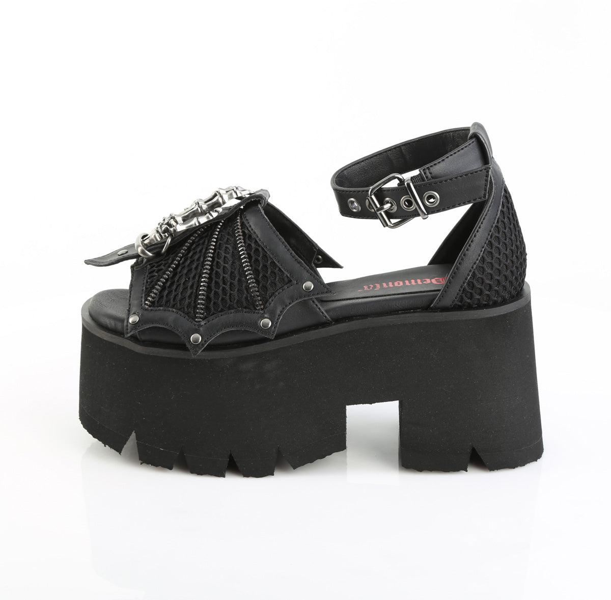 ASHES-11 3 1/2" Chunky Heel, 2 1/4" Cut Out PF Ankle Strap Sandal