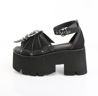 ASHES-11 3 1/2" Chunky Heel, 2 1/4" Cut Out PF Ankle Strap Sandal