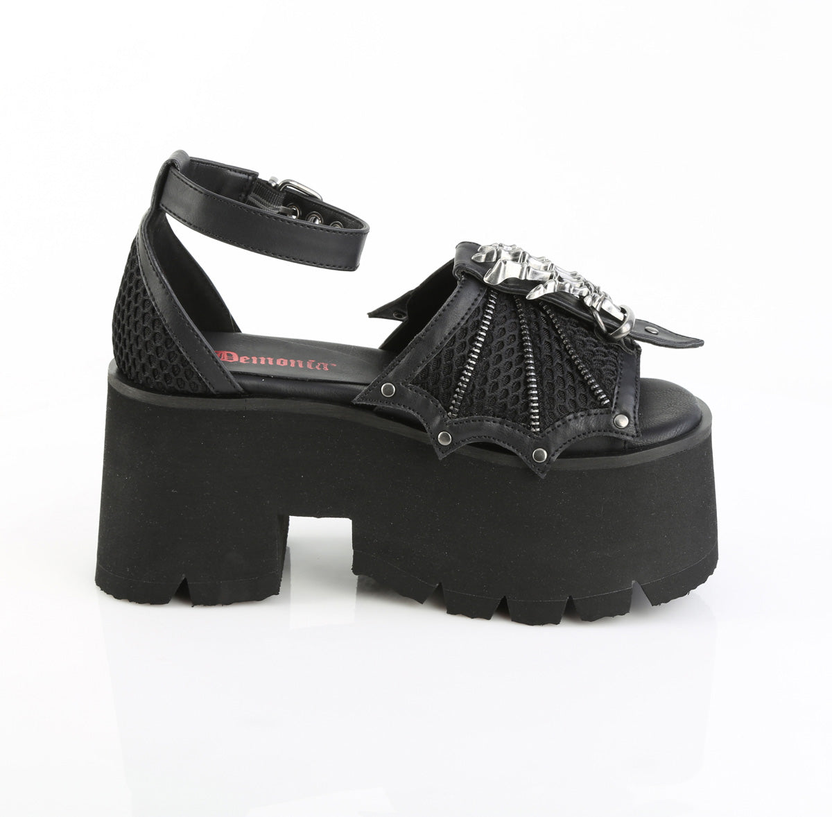 ASHES-11 3 1/2" Chunky Heel, 2 1/4" Cut Out PF Ankle Strap Sandal