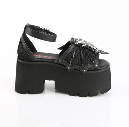 ASHES-11 3 1/2" Chunky Heel, 2 1/4" Cut Out PF Ankle Strap Sandal