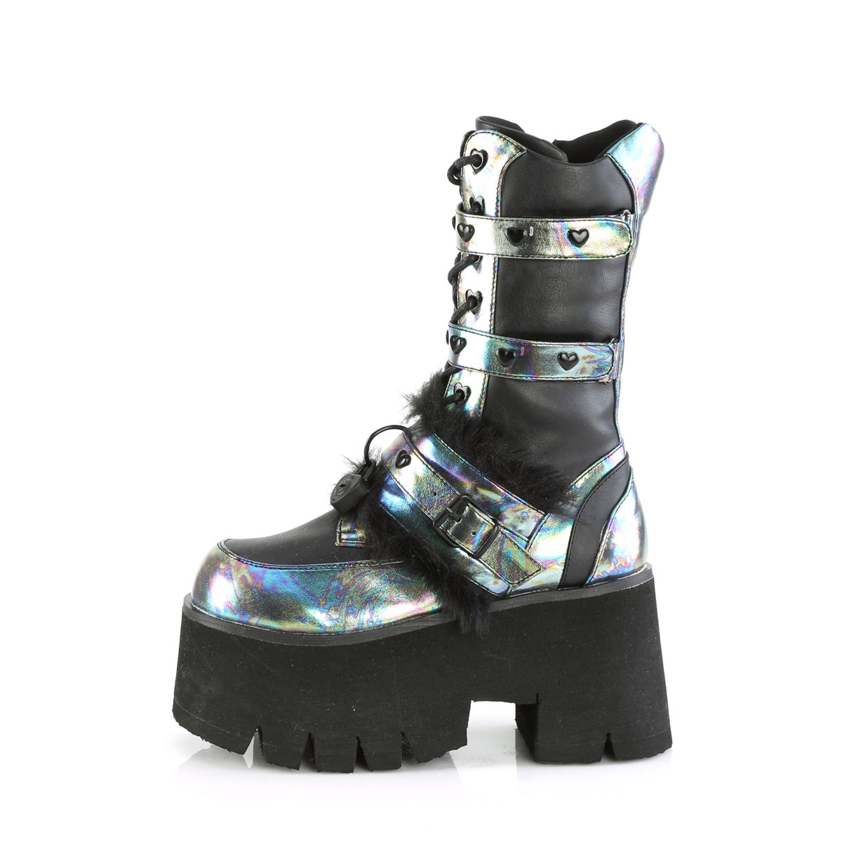 ASHES-120 **3 1/2" Chunky Heel, 2 1/4" PF Lace-Up Mid-Calf BT,Side Zip