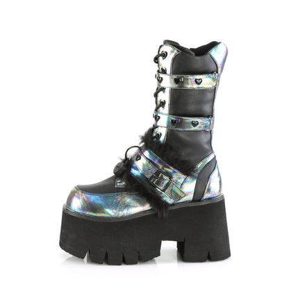 ASHES-120 **3 1/2" Chunky Heel, 2 1/4" PF Lace-Up Mid-Calf BT,Side Zip