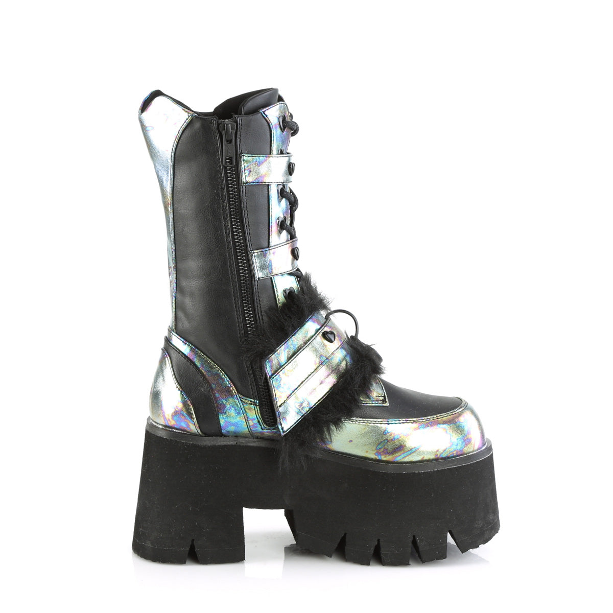 ASHES-120 **3 1/2" Chunky Heel, 2 1/4" PF Lace-Up Mid-Calf BT,Side Zip