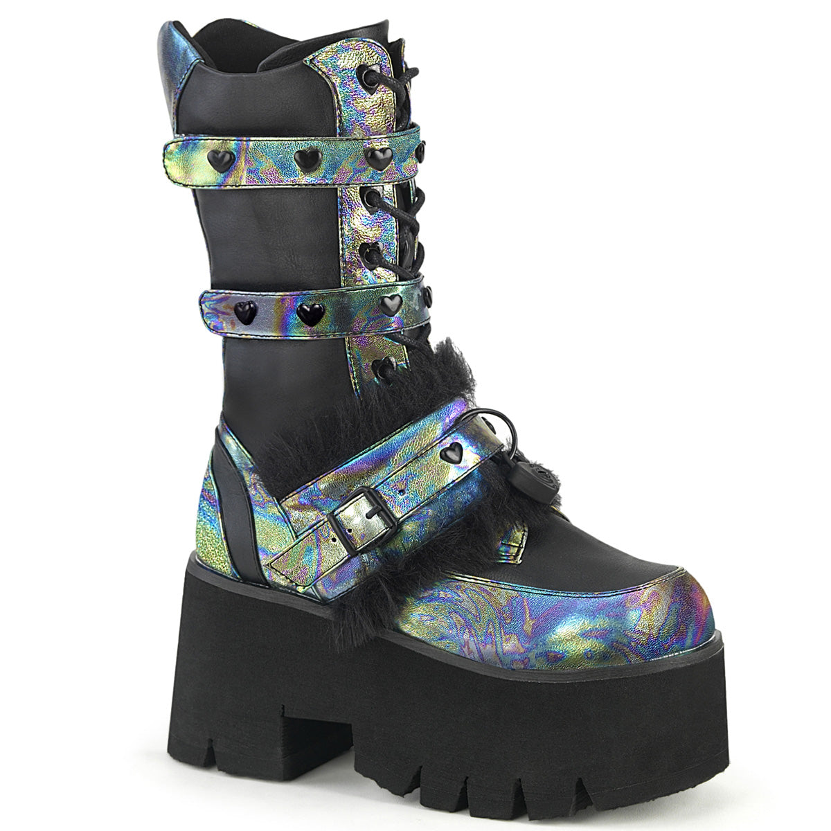 ASHES-120 **3 1/2" Chunky Heel, 2 1/4" PF Lace-Up Mid-Calf BT,Side Zip