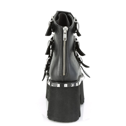 ASHES-70 **3 1/2" Chunky Heel, 2 1/4" PF Ankle Boot,Back Metal Zip