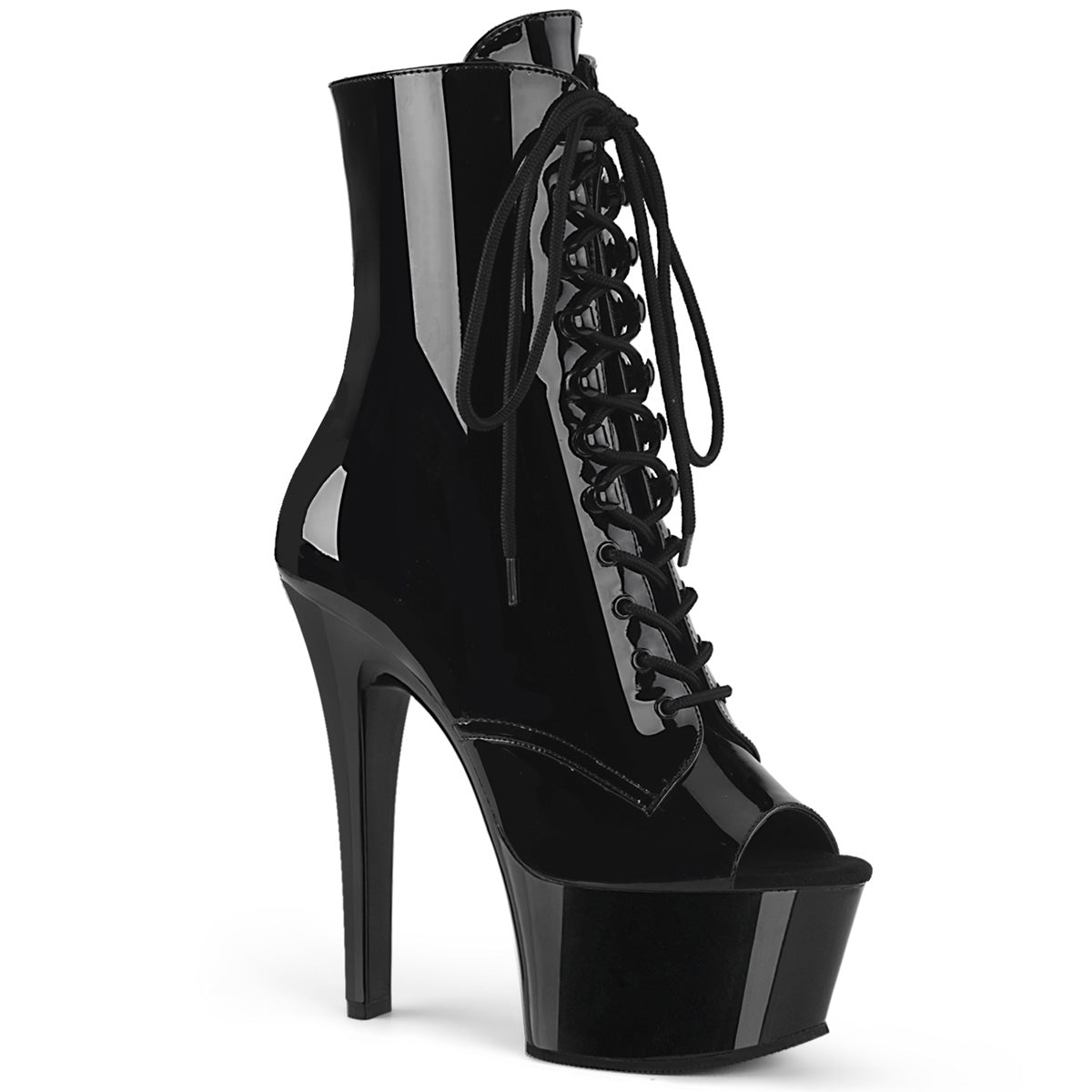 ASPIRE-1021 *6" Heel, 2 1/4" PF Open Toe Lace-Up Ankle Boot, Side Zip