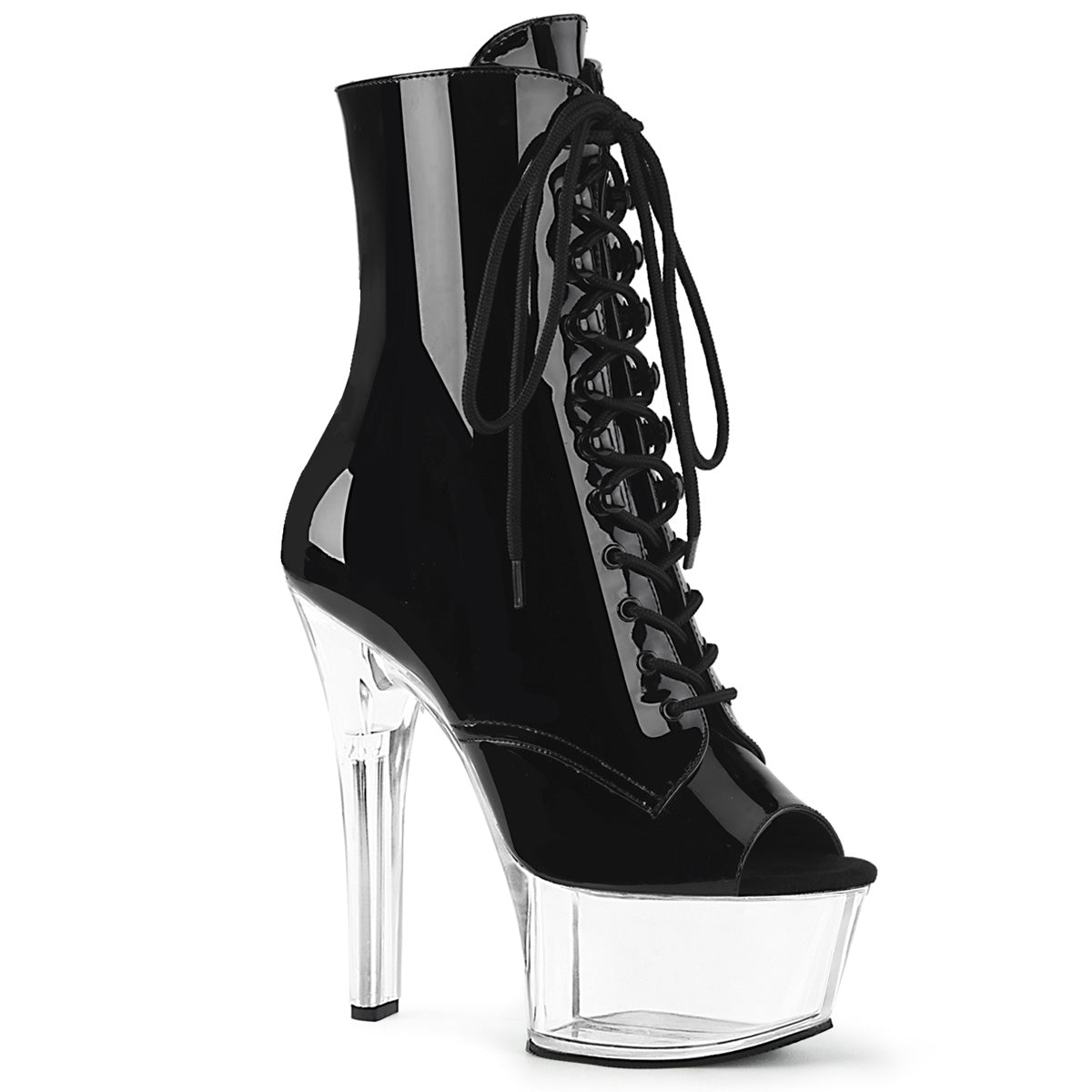 ASPIRE-1021 *6" Heel, 2 1/4" PF Open Toe Lace-Up Ankle Boot, Side Zip