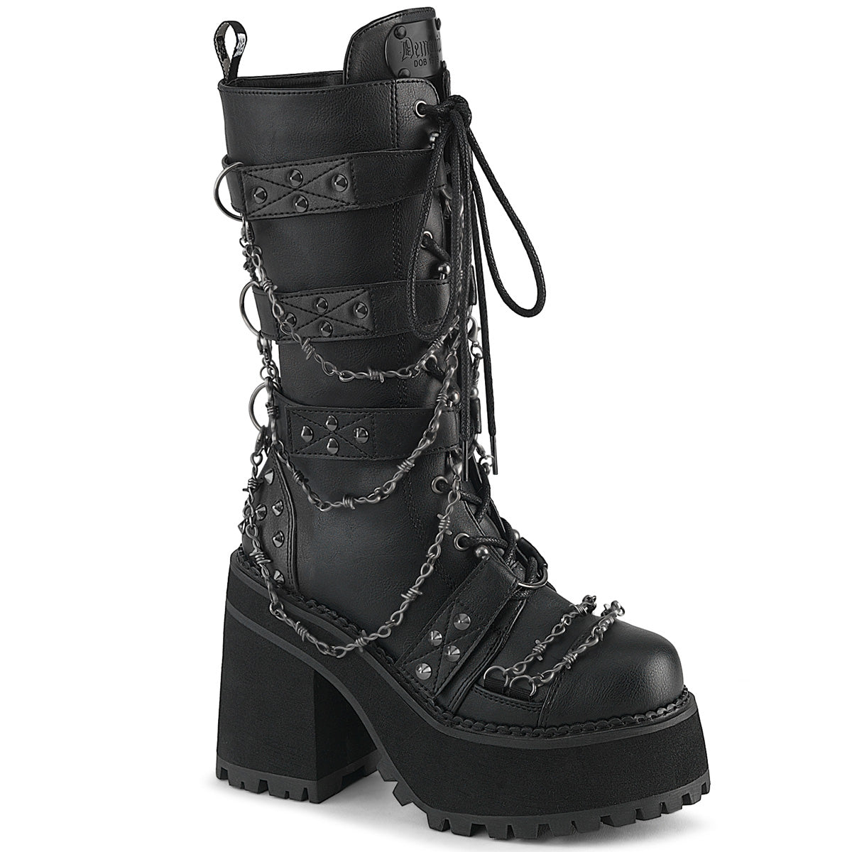 ASSAULT-117 4 3/4" Heel, 2 1/4" PF Lace-Up Mid-Calf Boot, Side Zip