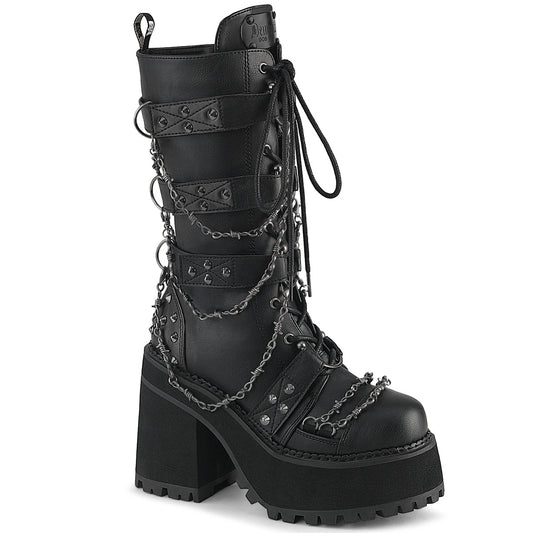ASSAULT-117 4 3/4" Heel, 2 1/4" PF Lace-Up Mid-Calf Boot, Side Zip