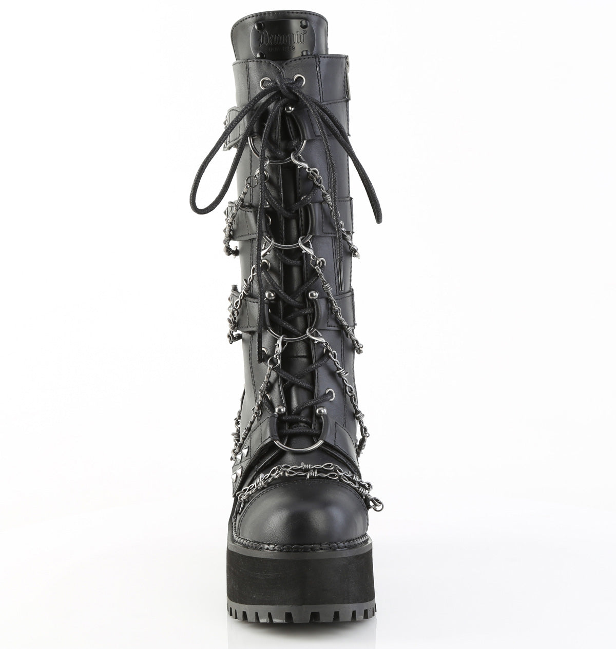 ASSAULT-117 4 3/4" Heel, 2 1/4" PF Lace-Up Mid-Calf Boot, Side Zip