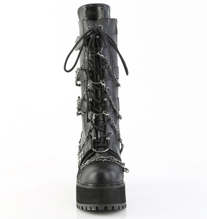 ASSAULT-117 4 3/4" Heel, 2 1/4" PF Lace-Up Mid-Calf Boot, Side Zip