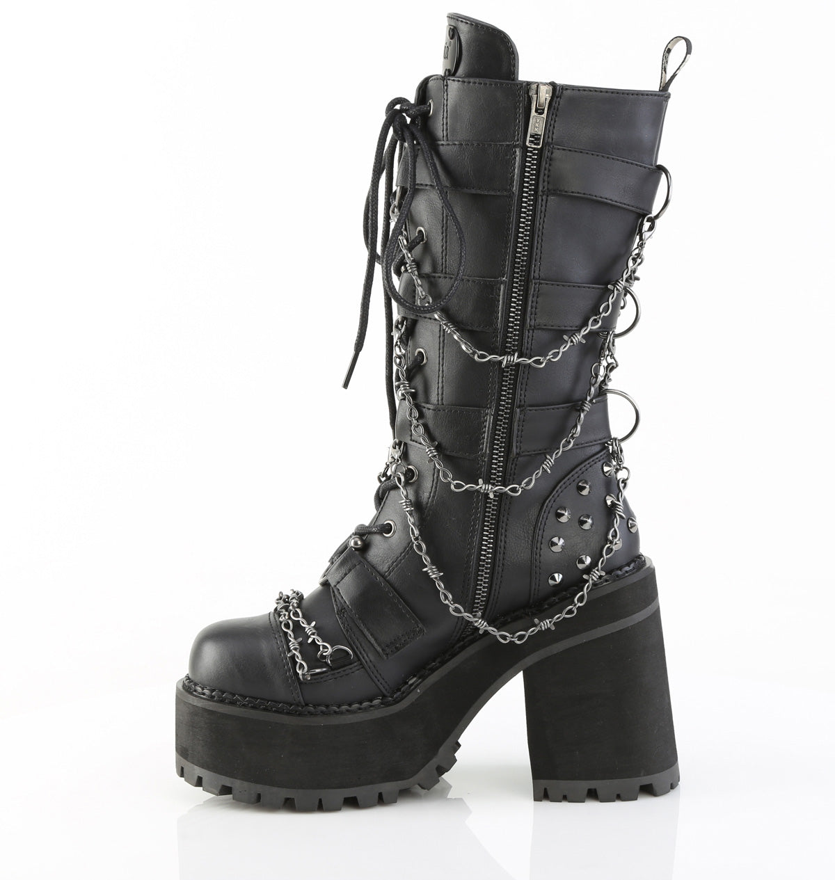 ASSAULT-117 4 3/4" Heel, 2 1/4" PF Lace-Up Mid-Calf Boot, Side Zip