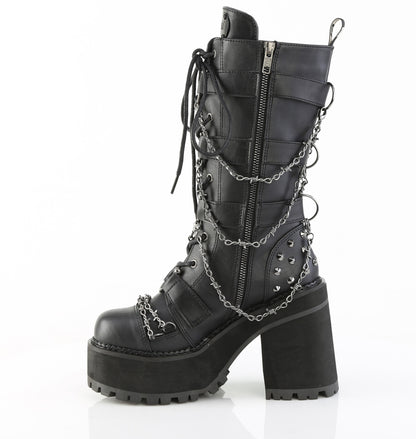 ASSAULT-117 4 3/4" Heel, 2 1/4" PF Lace-Up Mid-Calf Boot, Side Zip