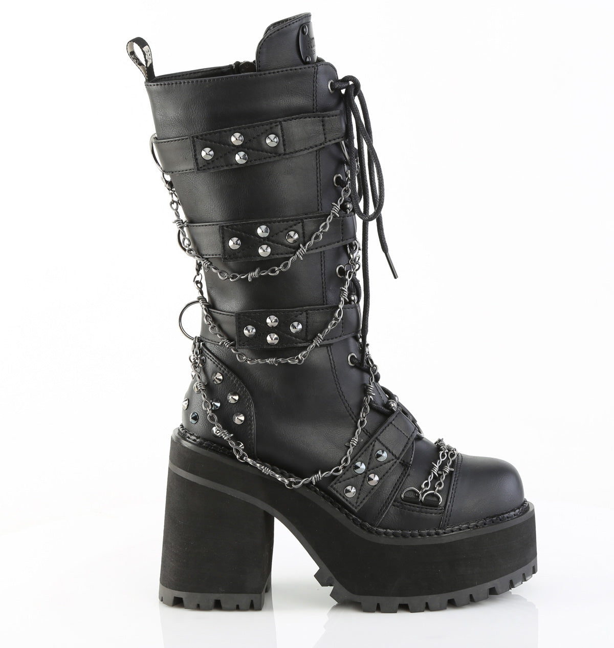 ASSAULT-117 4 3/4" Heel, 2 1/4" PF Lace-Up Mid-Calf Boot, Side Zip
