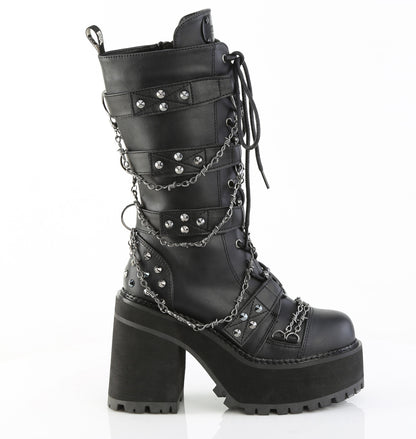 ASSAULT-117 4 3/4" Heel, 2 1/4" PF Lace-Up Mid-Calf Boot, Side Zip