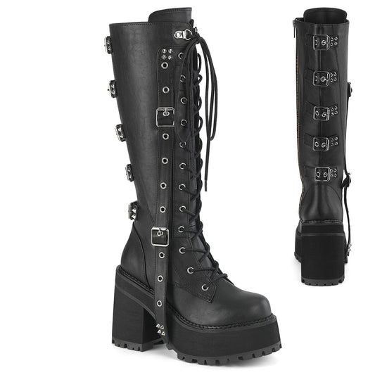ASSAULT-218 4 3/4" Heel, 2 1/4" PF Lace-Up Knee High Boot, Inside Zip