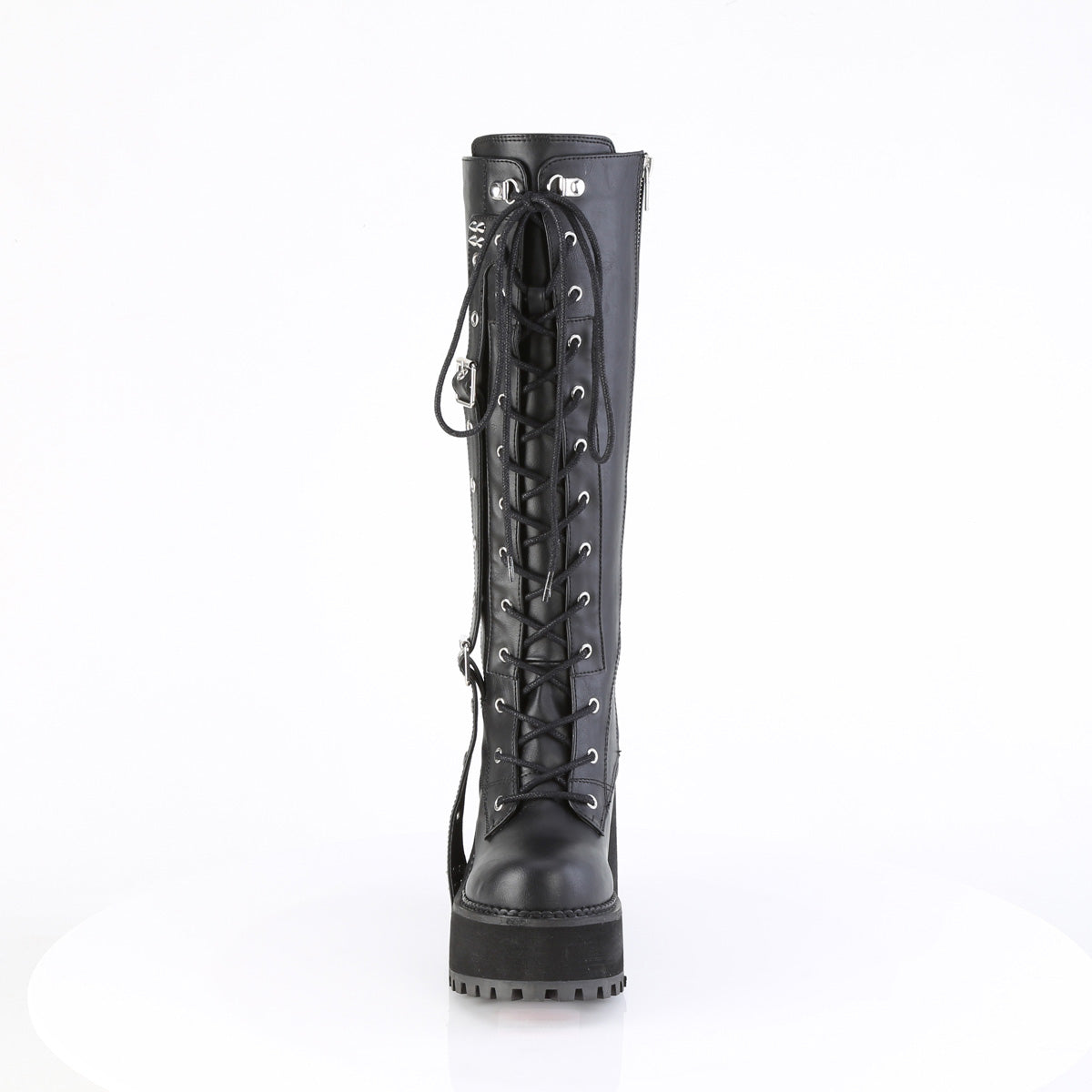 ASSAULT-218 4 3/4" Heel, 2 1/4" PF Lace-Up Knee High Boot, Inside Zip