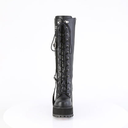 ASSAULT-218 4 3/4" Heel, 2 1/4" PF Lace-Up Knee High Boot, Inside Zip