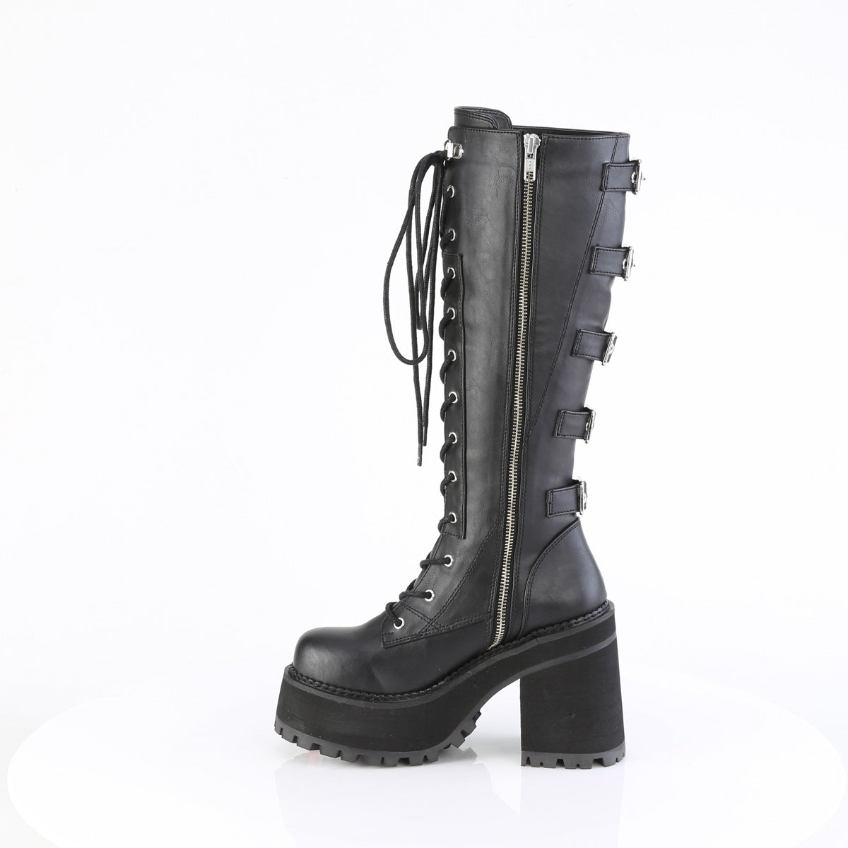 ASSAULT-218 4 3/4" Heel, 2 1/4" PF Lace-Up Knee High Boot, Inside Zip