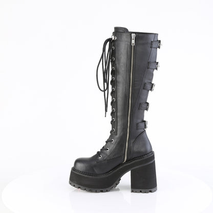 ASSAULT-218 4 3/4" Heel, 2 1/4" PF Lace-Up Knee High Boot, Inside Zip