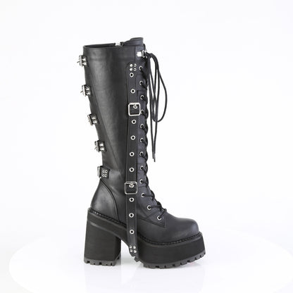 ASSAULT-218 4 3/4" Heel, 2 1/4" PF Lace-Up Knee High Boot, Inside Zip