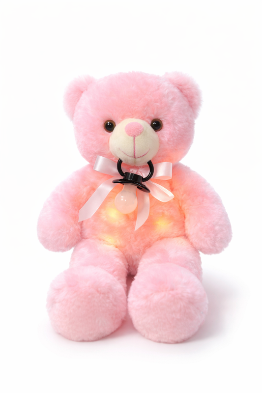 LED Light-Up Teddy Bear Plush Pink/Blue Glowing Stuffed Bear with Adult Pacifier