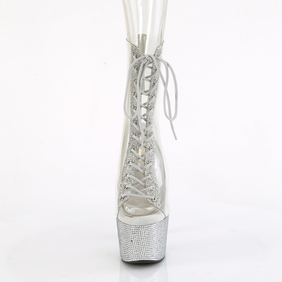 BEJEWELED-1016C-2-7 *7" Heel, 2 3/4" PF Open Toe/Heel Lace-Up Ankle Boot w/RS