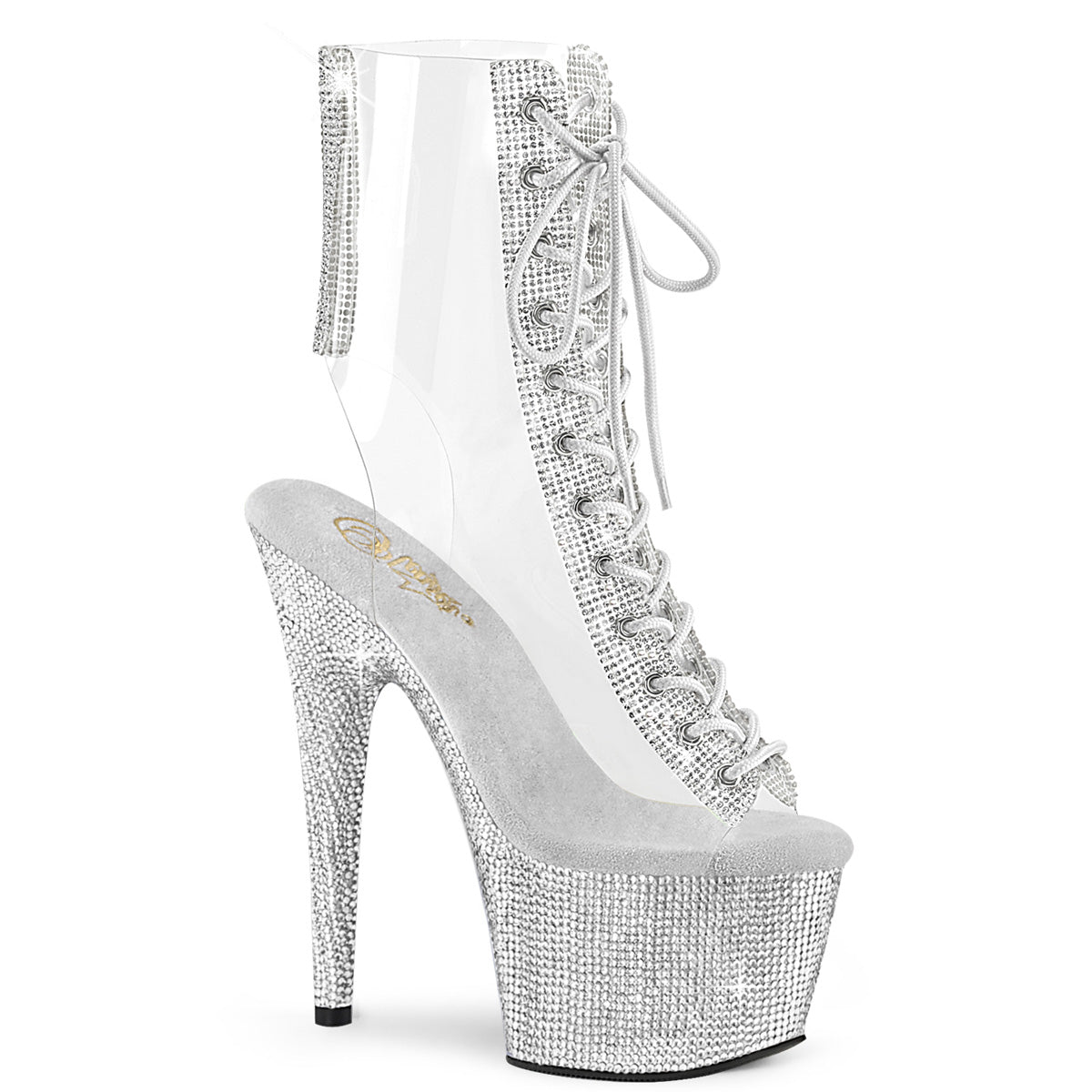 BEJEWELED-1016C-2-7 *7" Heel, 2 3/4" PF Open Toe/Heel Lace-Up Ankle Boot w/RS