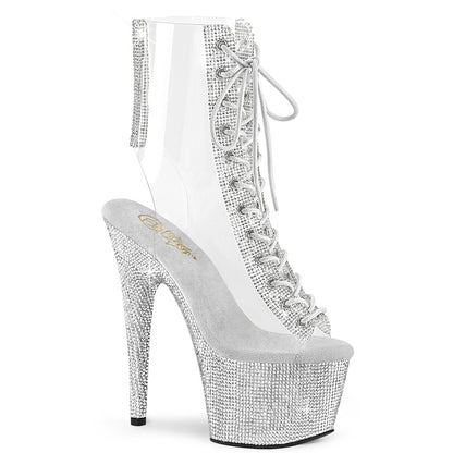 BEJEWELED-1016C-2-7 *7" Heel, 2 3/4" PF Open Toe/Heel Lace-Up Ankle Boot w/RS