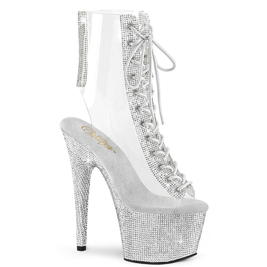 BEJEWELED-1016C-2-7 *7" Heel, 2 3/4" PF Open Toe/Heel Lace-Up Ankle Boot w/RS