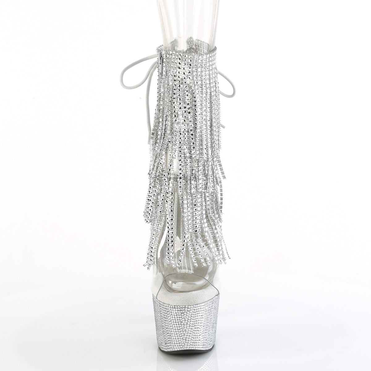 BEJEWELED-1017RSF-7 7" Heel, 2 3/4" PF Open Toe/Heel Fringe Ankle Boot w/RS