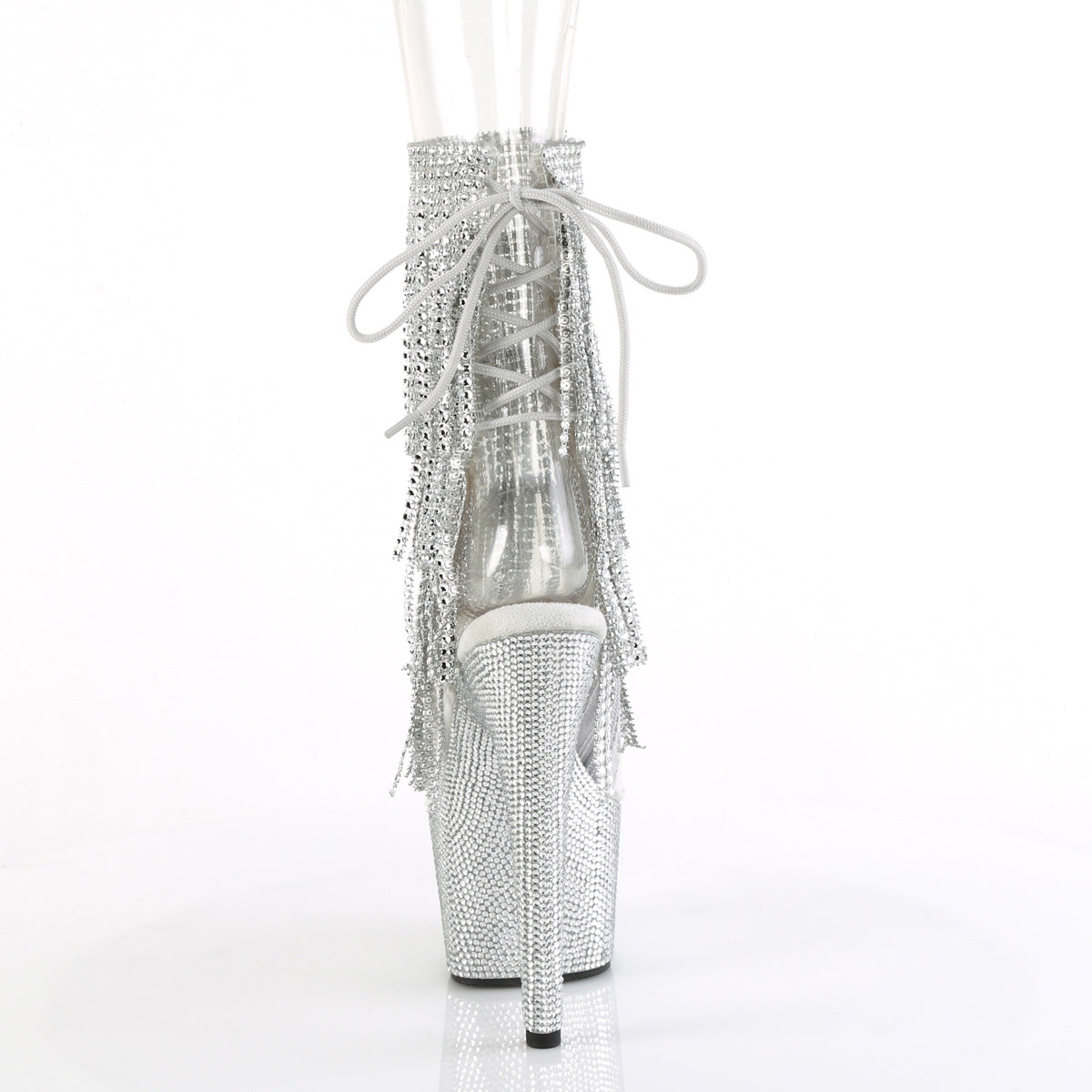 BEJEWELED-1017RSF-7 7" Heel, 2 3/4" PF Open Toe/Heel Fringe Ankle Boot w/RS
