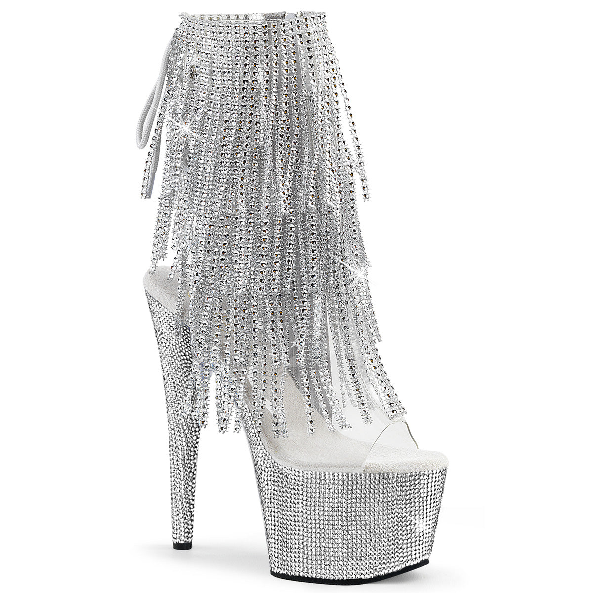 BEJEWELED-1017RSF-7 7" Heel, 2 3/4" PF Open Toe/Heel Fringe Ankle Boot w/RS