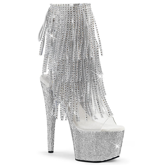 BEJEWELED-1017RSF-7 7" Heel, 2 3/4" PF Open Toe/Heel Fringe Ankle Boot w/RS