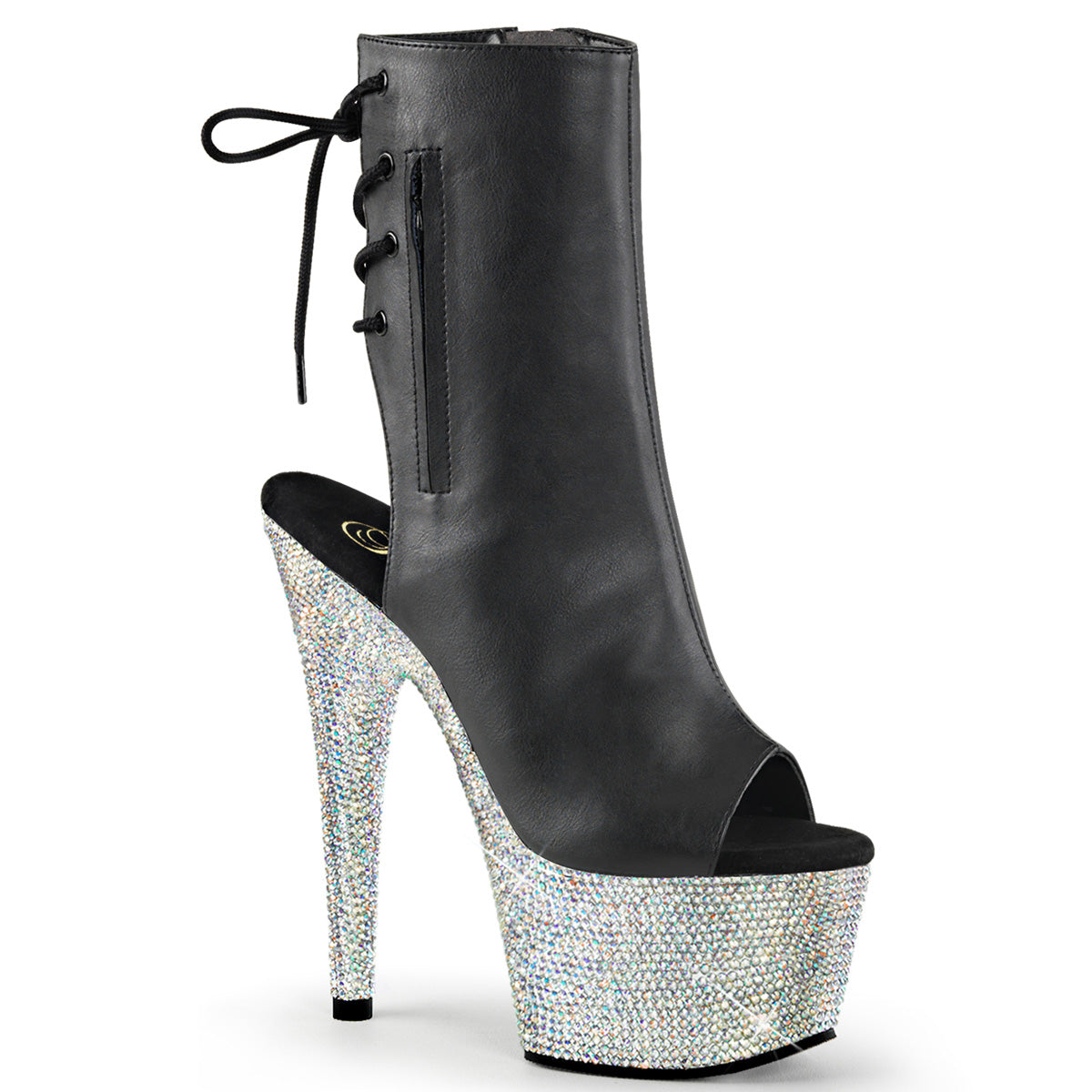 BEJEWELED-1018DM-7 *7" Heel, 2 3/4" PF Open Toe/Heel Ankle Boot w/RS, Side Zip