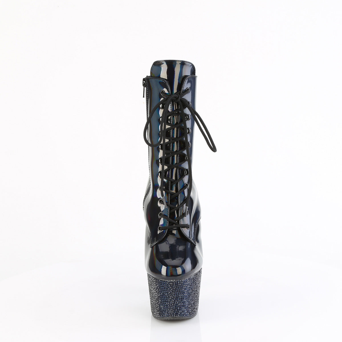 BEJEWELED-1020-7 *7" Heel, 2 3/4" PF Front Lace-Up Ankle Boot w/RS, Side Zip