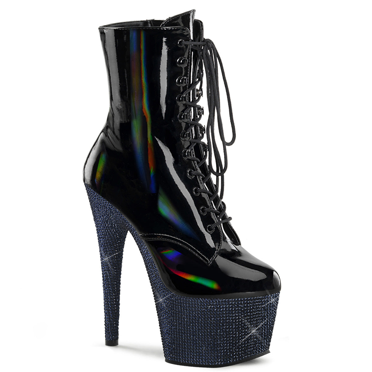 BEJEWELED-1020-7 *7" Heel, 2 3/4" PF Front Lace-Up Ankle Boot w/RS, Side Zip