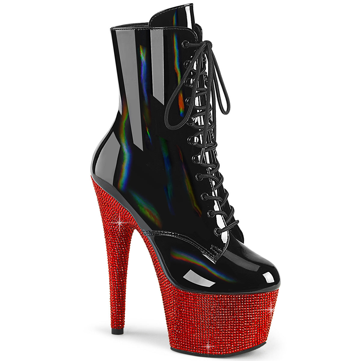 BEJEWELED-1020-7 *7" Heel, 2 3/4" PF Front Lace-Up Ankle Boot w/RS, Side Zip